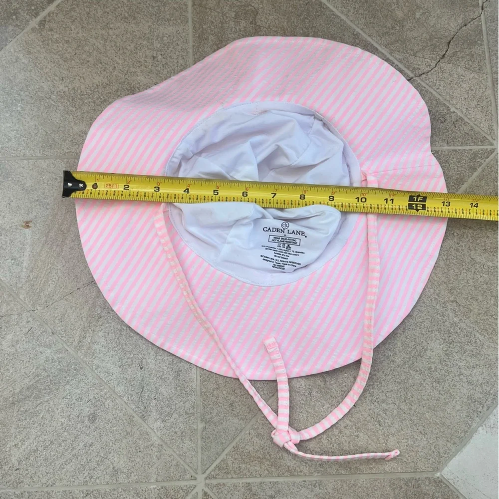 Caden Lane neon pink and white seersucker stripe sun hat